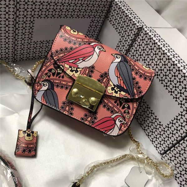 

new girls fashion leather messenger bag ladies printed chain shoulder bag cartoon bird casual cute small sq cartoon leisure small square bag