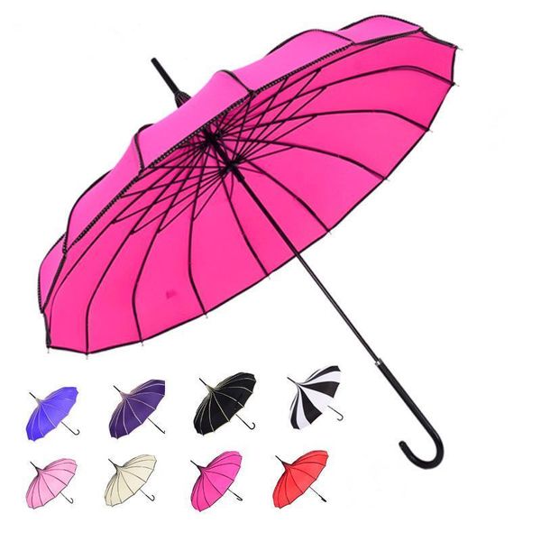 

rain umbrella women fashion 16 ribs pagoda parasol princess long-handle umbrella windproof sunny and rainy umbrella t8190619