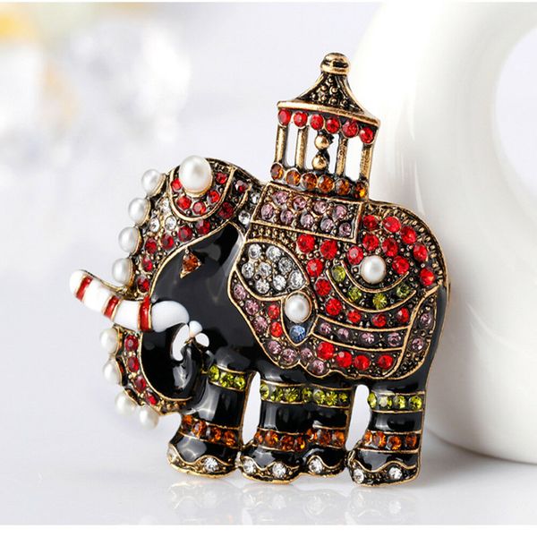 

wholesale- enamel thailand elephant brooch pin pearls lucky animal crystal rhinestone vintage jewelry accessory, Gray