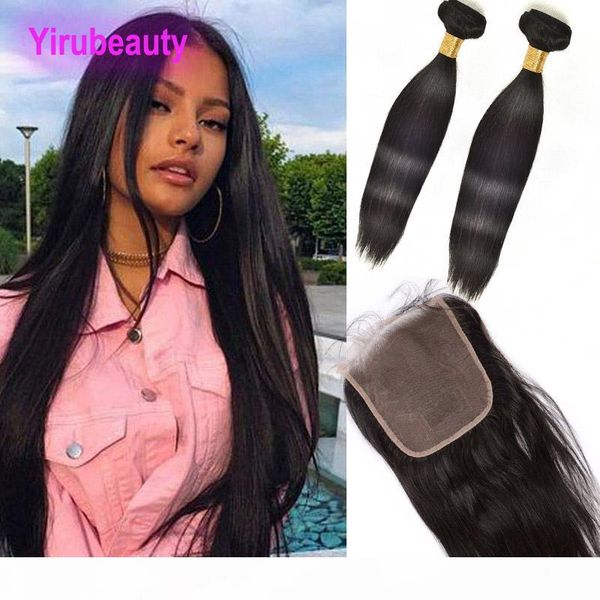 

malaysian human hair two pieces with 7x7 lace closure with baby hair middle three part silky striaght 3pcs straight, Black;brown