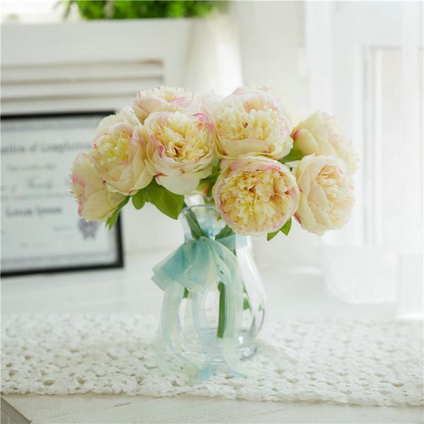 5 cabeças simulação peônia mão amarrada flores europeu peony bride mão hold bouquet por atacado decoração de casa peônia flor flor