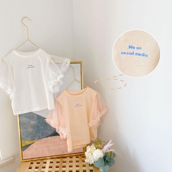 

2020 new style girls patchwork t-shirt summer short sleeve fashion girls tees 2-7 years, Blue