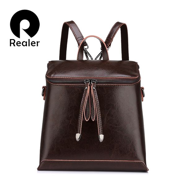 

realer brand women backpack vintage oil wax cow split leather backpack female school bags for teenagers girls shoulder bag