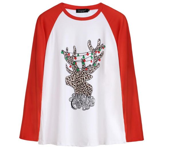 

christmas winter long sleeve cotton printed t-shirt women long sleeve 1932, White