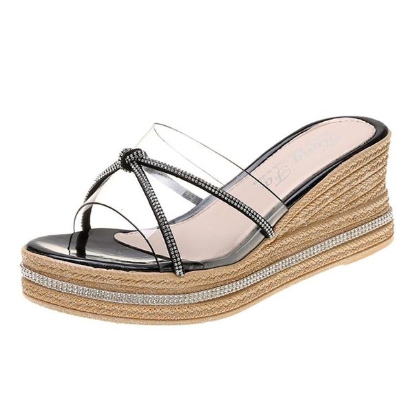 

sagace crystal open toe female slippers woman summer transparent shoes slip-on wedges slides women slippers 2020