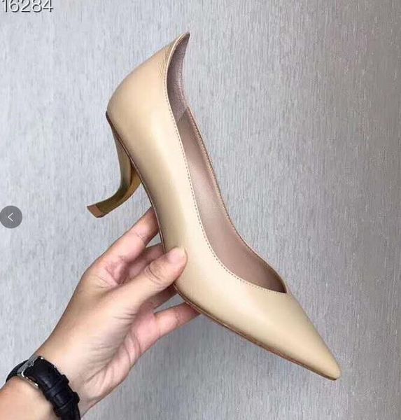 

sell real leather designer high heel office lady kitten heel nude black white leather pointed toes pumps dress shoes