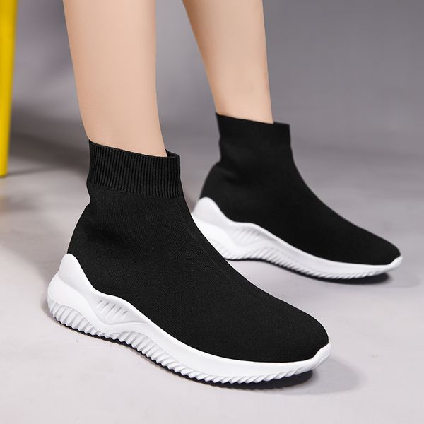 

men women casual knit stretch ladies shoes breathable female comfortable speed trainer socks boots, Black