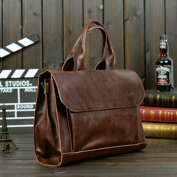 

for quality horse crazy fashion men lapbag handbag business shoulder leather briefcase computer bags briefcases documents bsjga, Red;black
