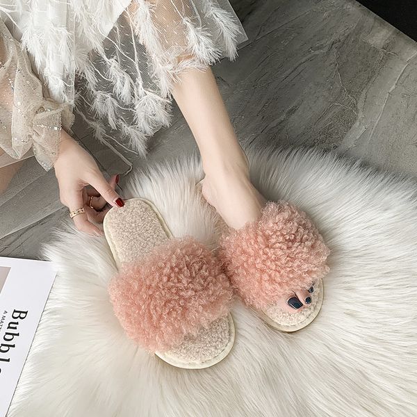 

women home slippers winter indoor shoes bedroom warm plush non-slip slippers female shoe home cute faux fur women, Black