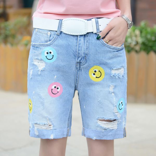 

plus size denim jeans shorts women summer style 2020 bermuda feminina print design bull-puncher loose cute shorts female a0881, Blue