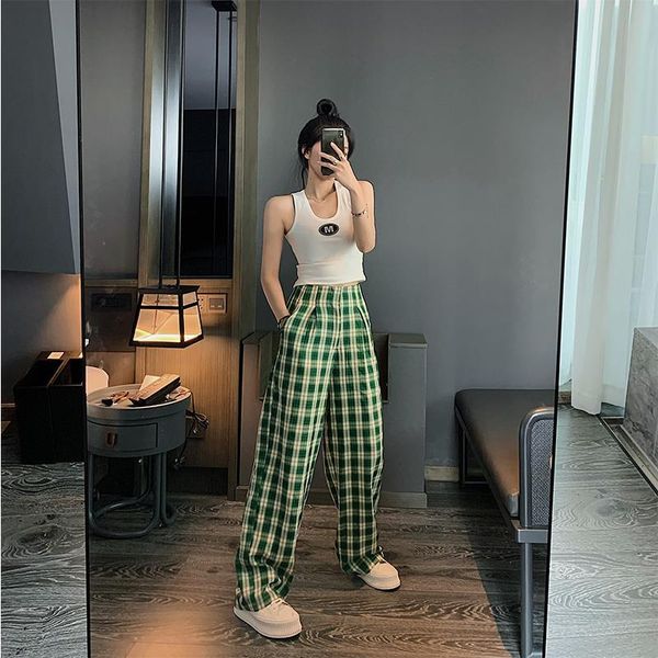 

harajuku plaid pants for women trousers 2020 streetwear woman green harem pants ladies loose causal wide leg high waist, Black;white