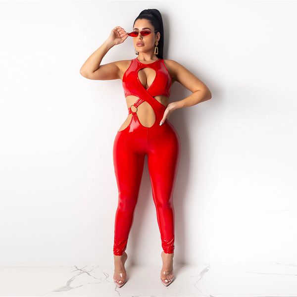 

right pu leather rompers women jumpsuit waist band cut out sleeveles bodycon playsuit fall winter high elastic backless overall, Black;white