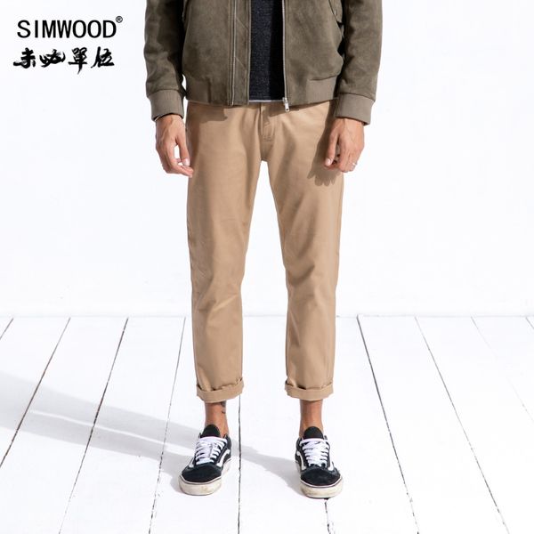 

simwood 2019 spring ankle-length pants men casual slim fit fashion trousers male plus size 100% cotton brand pants 180568, Black