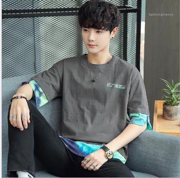 

tshirts o neck 1/2 sleeve loose casual mens tees patchwork letter printed summer mens designer, White;black