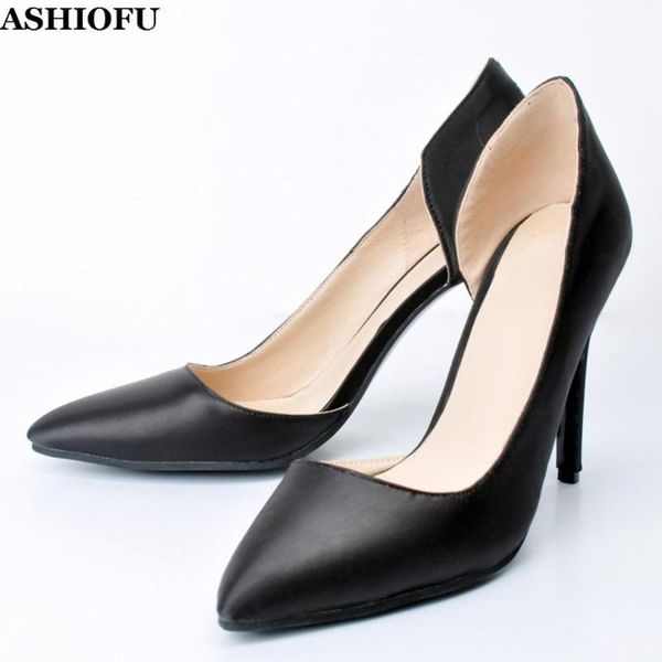 

ashiofu handmade women's high heel pumps simple style office party slip-on shoes daily wear fashion court pumps shoes xd190, Black