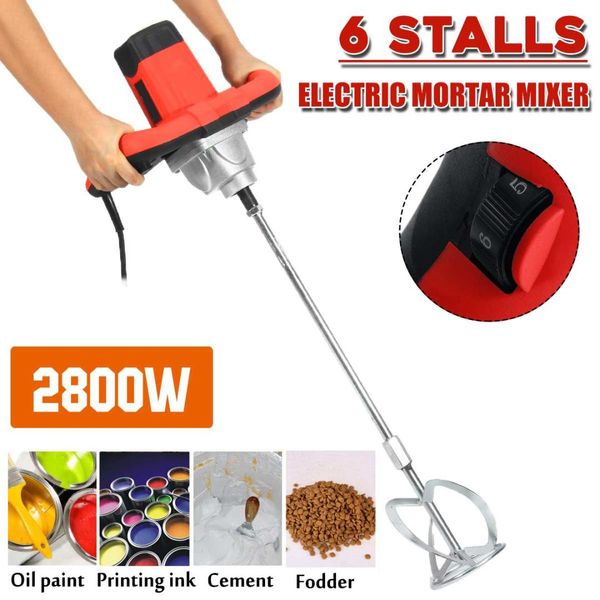 

doersupp 220v 2800w dual high low gear 6 speed handheld paint cement grout electric mortar mixer putty mixing machine