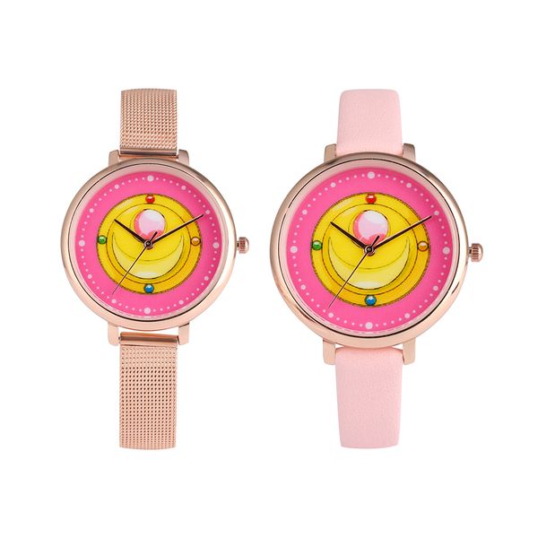 

delicate sailor moon pattern dial watch for women rose gold band watches for ladies stainless steel case wristwatch, Slivery;brown