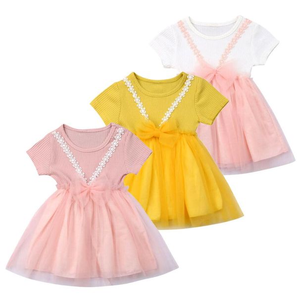

new arrivels toddler girls short sleeve tutu dress 0-24m summer baby kids party bow tulle dresses, Red;yellow