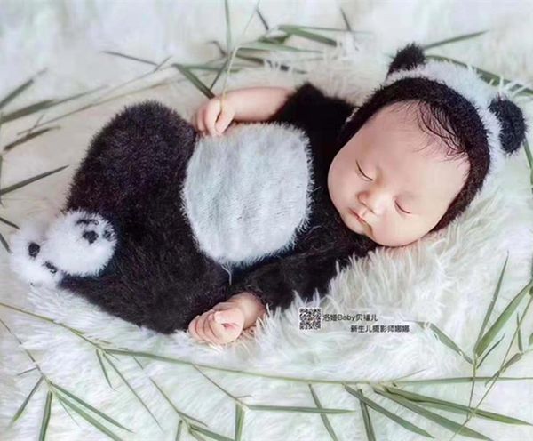 

panda снарядить новорожденный быстроногий ползунки фото реквизита пледики шлем и ползунки набор, White
