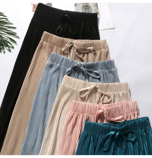 

pleated loose pants women's pants high-waisted drape spring and summer new style loose casual chiffon trousers viscose cap, Black;blue