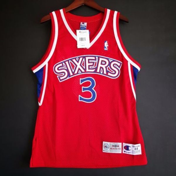 

100% stitched allen iverson vintage champion phi jersey size xs-5x  l mens throwbacks basketball jerseys, Gray