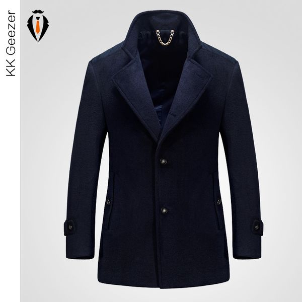 

winter wool windbreaker business new fashion woolen coat casual men coat thick men's cashmere jacket overcoat manteau homme, Black