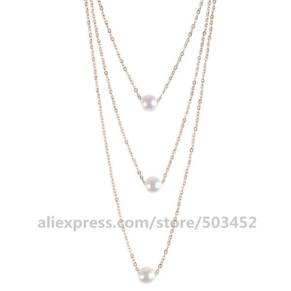 

400pcs/lot simple lady multi-layer collier femme zirconia bead imitation pearls necklace long thin chain ketting necklace, Silver