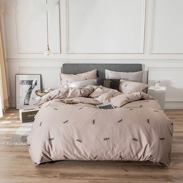 

2019 Chocolate Dragonfly Brief Bedlinens Twin Queen King Size Flat Sheet Fitted Sheet Duvet Cover Set Soft Cotton Bedding Set