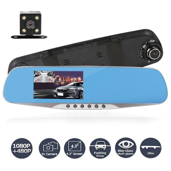

night vision car dvr camera rearview mirror digital video recorder auto camcorder dash cam fhd 1080p dual len registrator