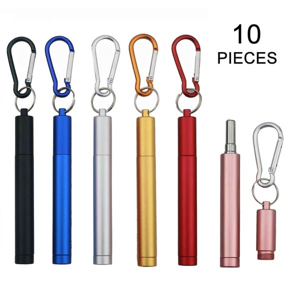 

10pcs portable drinking straw 304 stainless steel straws reusable collapsible metal straw for travel picnic with case