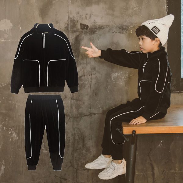 

children's clothing new spring and autumn boy casual jacket + sports pants sweater children's sportswear coat two-piece, White