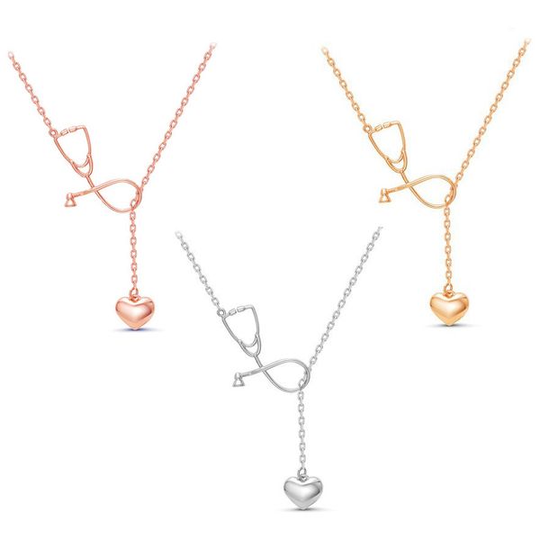 

stethoscope necklace lariat heart exquisite pendant 3 colors rose gold/gold/silver nurse medical necklace collares medical jewelry