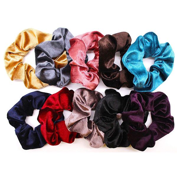 

pack of 10 pieces korean velvet hair scrunchies ponytail holder elastic hair bands for women accessories #pl342, Brown