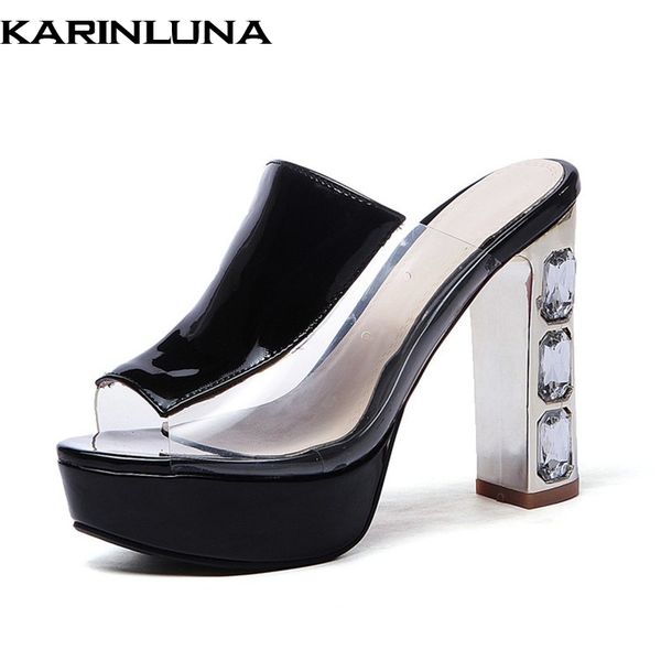 

karinluna new platform high heels summer party lady women pumps party crystals women's shoes mules pumps sandals, Black