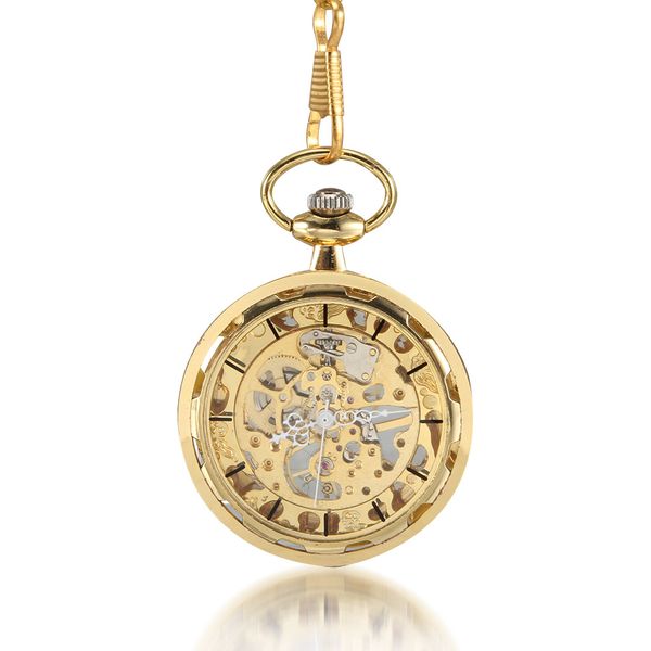

1pc men women pocket watch golden transparent case with chain lxh, Slivery;golden