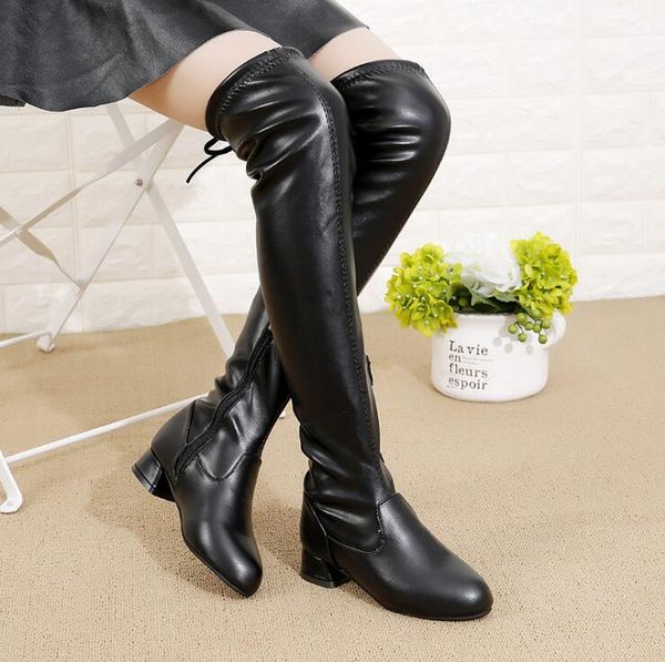 

autumn winter girls long boots children' knee boots pu leather small high heel big kids plus velvet inside warm princess, Black;grey
