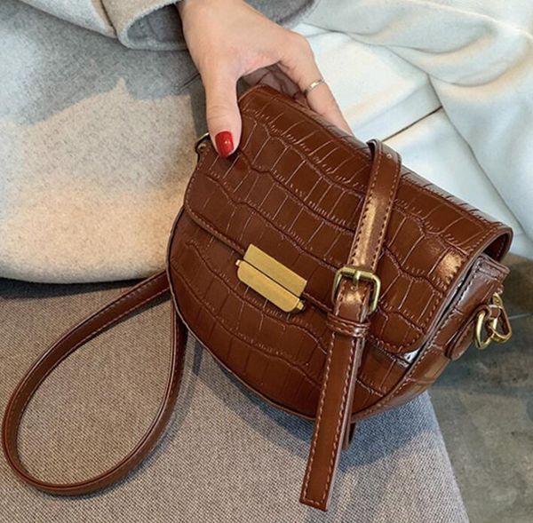 

vintage saddle bag 2020 fashion new pu leather women's handbag stone pattern shoulder messenger bag