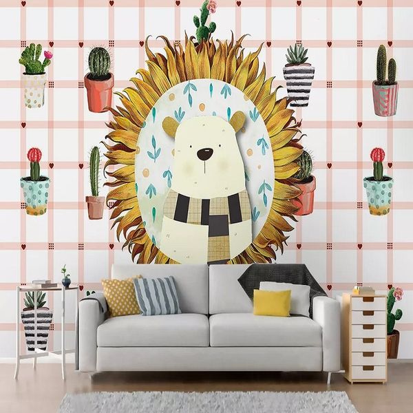 

custom large mural 3d wallpaper nordic modern style baby bear plaid child bedroom mural tv back wall decor deep 5d embossed