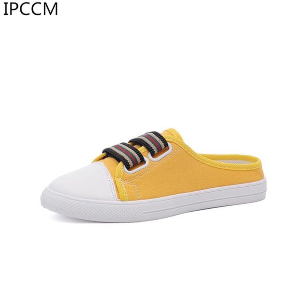 

2019 spring and summer new casual small fresh soft canvas student shoes round flat low to help women's half slippers, Black