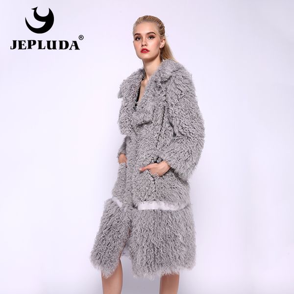 

jepluda new style soft warm winter coat women natural mongolia sheep fur long real fur coat women real jacket, Black