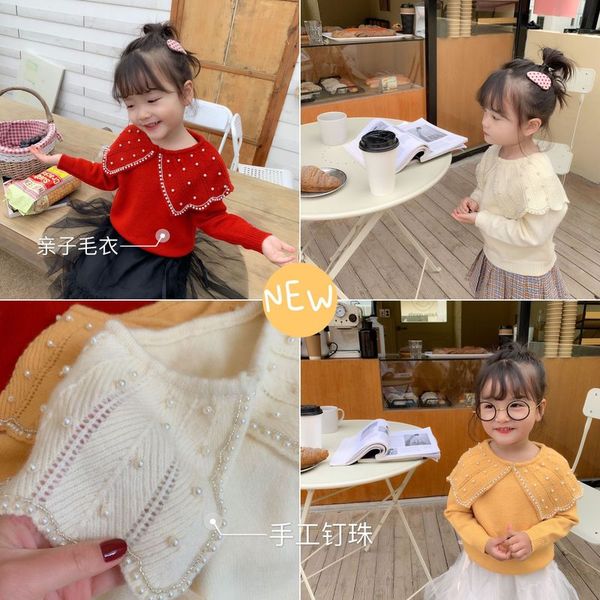 

girls cute sweet knit sweater new spring 2020 children solid color lapel long sleeve sweater, Blue