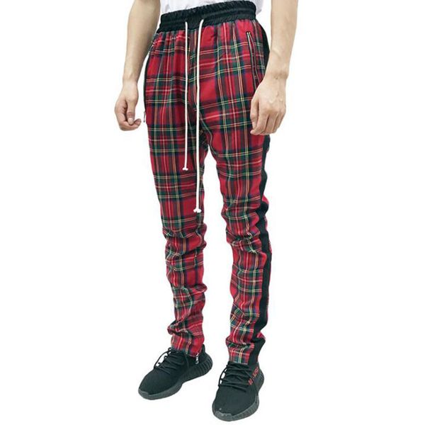 

plaid print compression pants men's sportswear jogging pants men's sports leggings training gym running trouser, Black