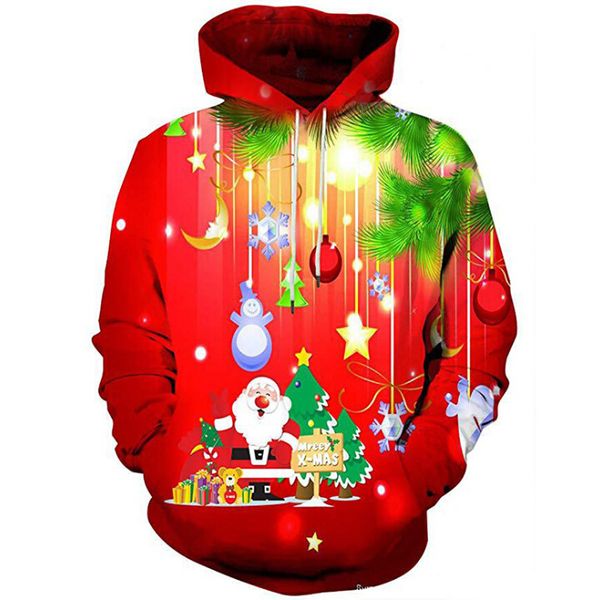 

2020 explosion red christmas night 3d digital printing hooded tide men's sweater
