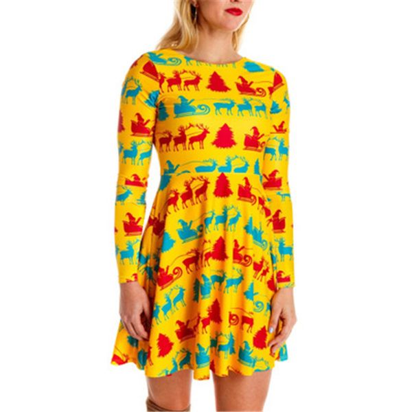 

christmas women dress casual fashion printed long sleeve designer new autumn winter female clothing loose home dress, Black;gray