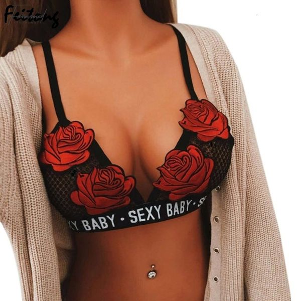 

bralette bras femme lingeries women lace embroidered rose bandage floral bralette unpadded bra floral underwear summer lingerie, Red;black