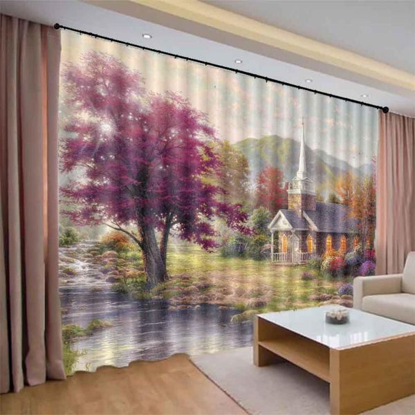 2019 Country Painting 3d Window Curtains Living Room Bedroom
