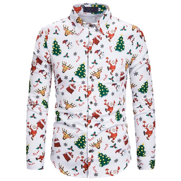 

mjartoria men's christmas shirt long sleeve snowman christmas tree slim long sleeve lapel shirt, White;black