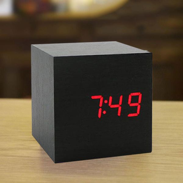 

wooden wood digital led desk alarm clock timer calendar gift