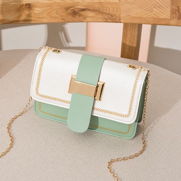 

korean version of the women's pumping belt color contrast small square bag 2020 summer new shoulder chain bag