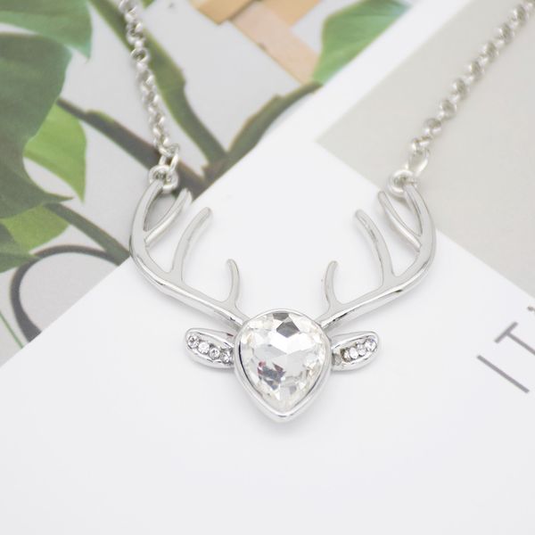 

10 zircon love heart elk head small art elf antlers pendant necklace animal fox christmas deer necklace lucky amulet gift jewelry, Silver